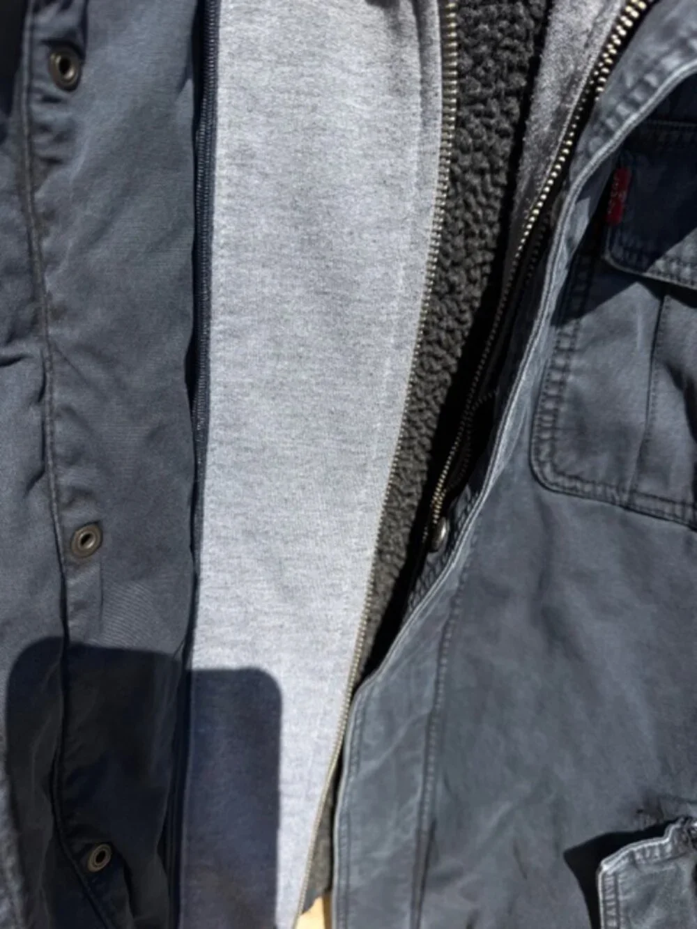 Used Levi's Men's Washed Cotton Hooded Military Jacket in size Large Navy Blue